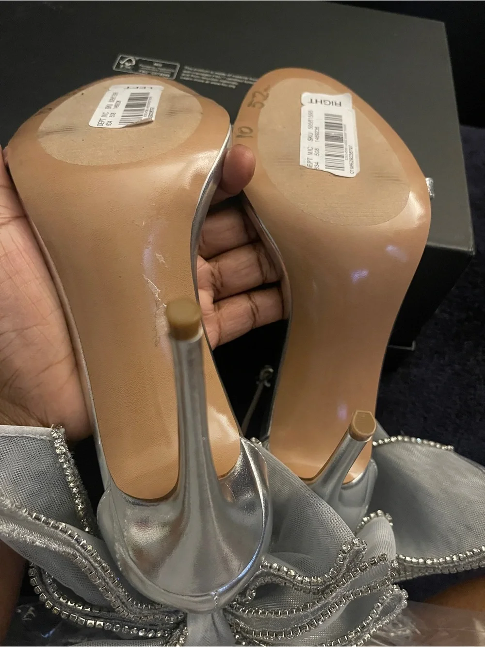 Steve Madden Women’s Back Bow BENNI SILVER RHINESTONES Heels Sz 10 NWOB